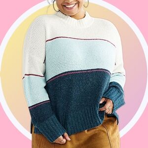 NWOT XXL Mockneck Boxy Color Block Sweater